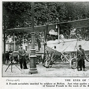 French biplane being guarded at Belfort, WW1