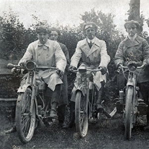 Gentlemen bikers on their veteran early 1900s motorcycles