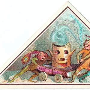 Three goblins with laughing gas on a Christmas card