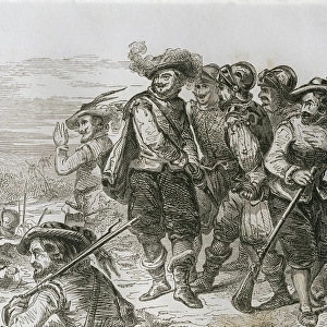 Hernan Cort鳠with his fellows in the Battle
