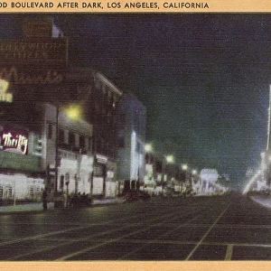 Hollywood Boulevard at night, California, USA