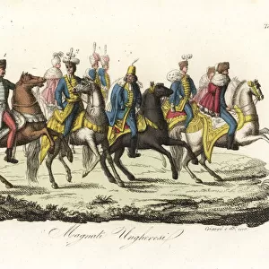 Hungarian lords in hussar uniforms, furs