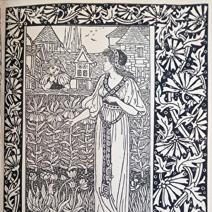 Illustration, lady in a garden