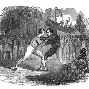 Illustration, two men wrestling