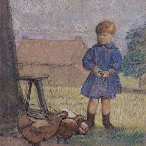 John Rothenstein as a Child, Feeding Hens
