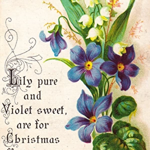 Lily of the valley and violets on a Christmas card