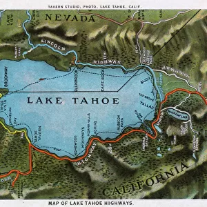 Map of the Lake Tahoe area, Nevada and California, USA