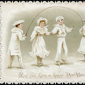 New Year card, Children with skipping rope