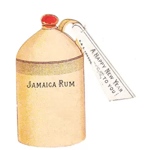 New Year card in the shape of a jug of rum