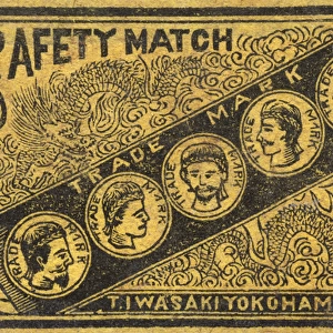 Old Japanese Matchbox label with Dragons and mens heads