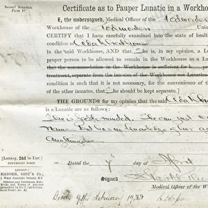 Pauper Lunatic Certificate