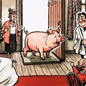 Pig entering a restaurant