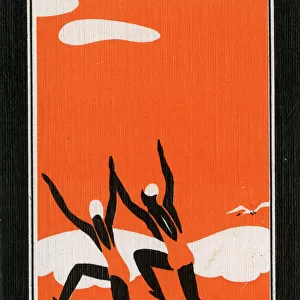 Playing Card Back - Bathers - Orange and White - Art Deco