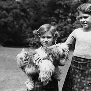 Princess Elizabeth, Princess Margaret and dog