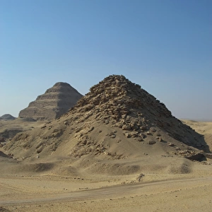 Pyramid of Userkaf. At background, Djoser Pyramid. Egypt