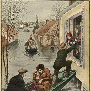 The river Loire overflows its banks in France, forcing people to travel the flooded roads by boat Date: 1923