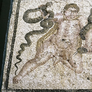 Roman mosaic. Child Heracles with snakes. Antioquia. Turkey