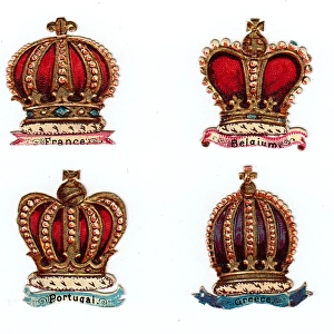 Four royal crowns on four Victorian scraps