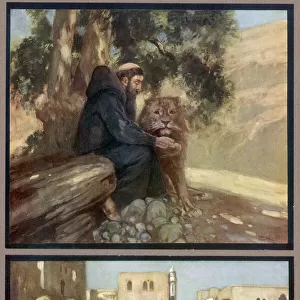 SAINT JEROME, living as a hermit, makes friends with a lion