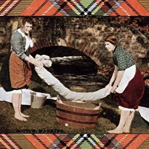 Two Scotswomen washing clothes by a river