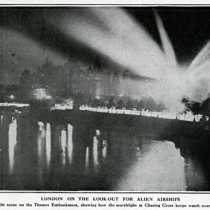Searchlights over Thames Embankment, London, WW1
