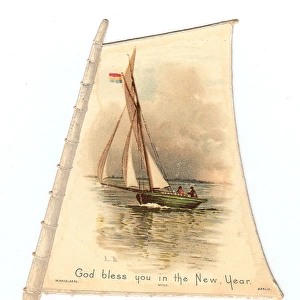 Seascape on a sail-shaped New Year card