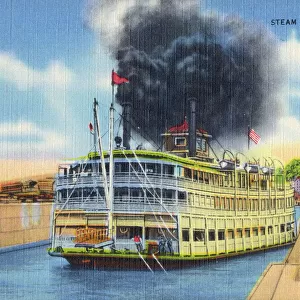 Steamboat passing through lock near St. Louis. Missouri, USA