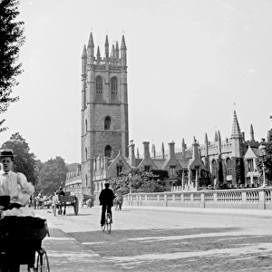Street scene, Magdalen Tower and Bridge, Oxford