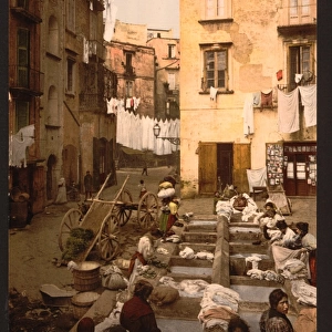 Street with washerwomen, Naples, Italy