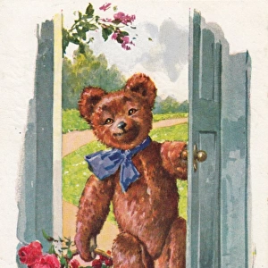 Teddy bear on a German birthday postcard