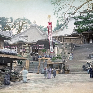 Temple and street scene, Yokohama, Japan, circa 1880s
