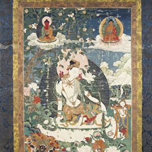 Tibetan tanka with an illustration of a relaxed