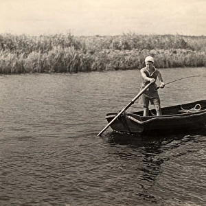 Trawling for pike, Norfolk Broads, 1930s