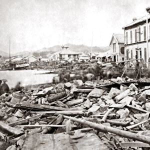Typhoon storm damage on The Bund, Kobe, Japan, 1871