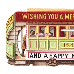 Victorian tram on a Christmas and New Year card