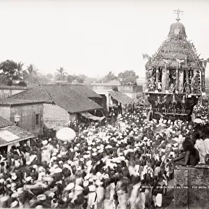 Vintage 19th century photograph: annual car festival, Madura, India