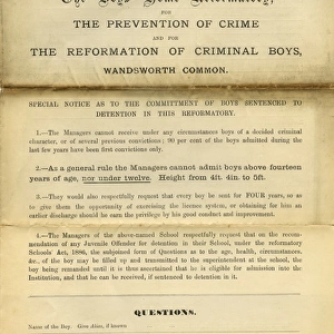 Wandsworth Reformatory Admission Form Page 1