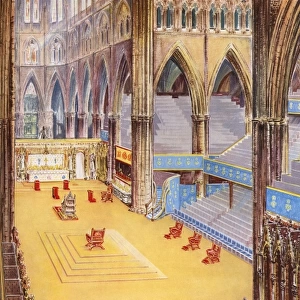 Westminster Abbey prepared for the Coronation, 1953