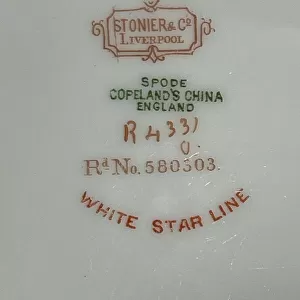 White Star Line, Titanic, blue and gilt dessert plate (back)