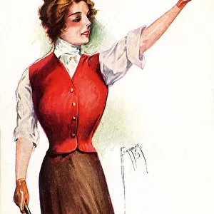 Woman Golfer in Red Vest Acknowledges Crowd Date: 1913