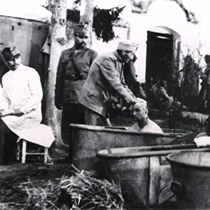 Wounded Romanian soldiers taking a bath, WW1
