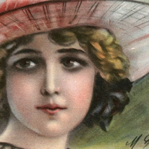 Young Italian girl wearing a wide-brimmed hat