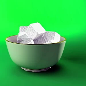 Bowl of sugar cubes, computer artwork