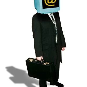 Computer artwork of businessman with computer head