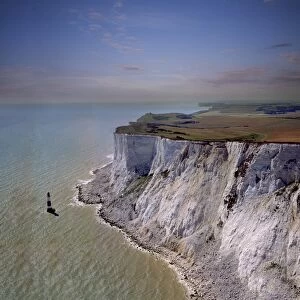 Aerial image of chalk cliffs and lighthouse, Beachy Head, near Eastbourne