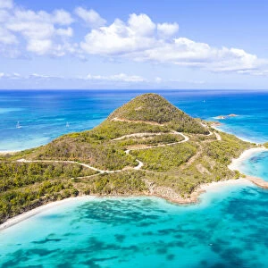 Aerial view by drone of Hermitage Bay and Pearns Point, Antigua, Antigua and Barbuda
