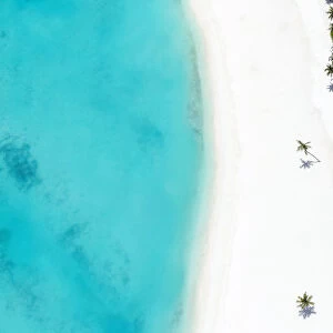Aerial view of tropical beach and lagoon, The Maldives, Indian Ocean, Asia