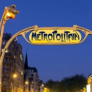 Art deco Metropolitain (subway) sign, Paris, France, Europe