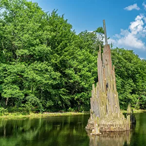 Basalt monument in the Kromlau Azalea and Rhododendron Park, Gablenz, Saxony, Germany, Europe