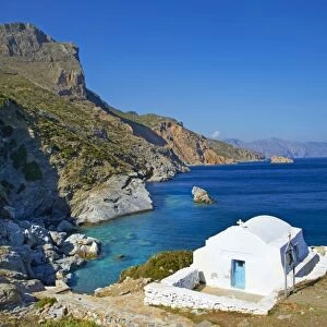 Beach and church, Agia Anna, Amorgos, Cyclades, Aegean, Greek Islands, Greece, Europe